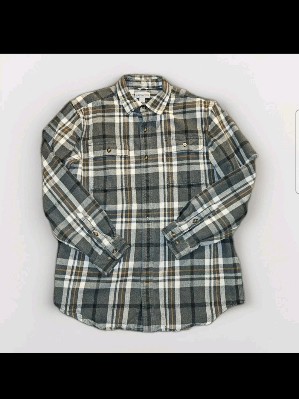 Carhartt Shirt Jacket Mens Large Gray Plaid Flannel Button Front Workwear Casual